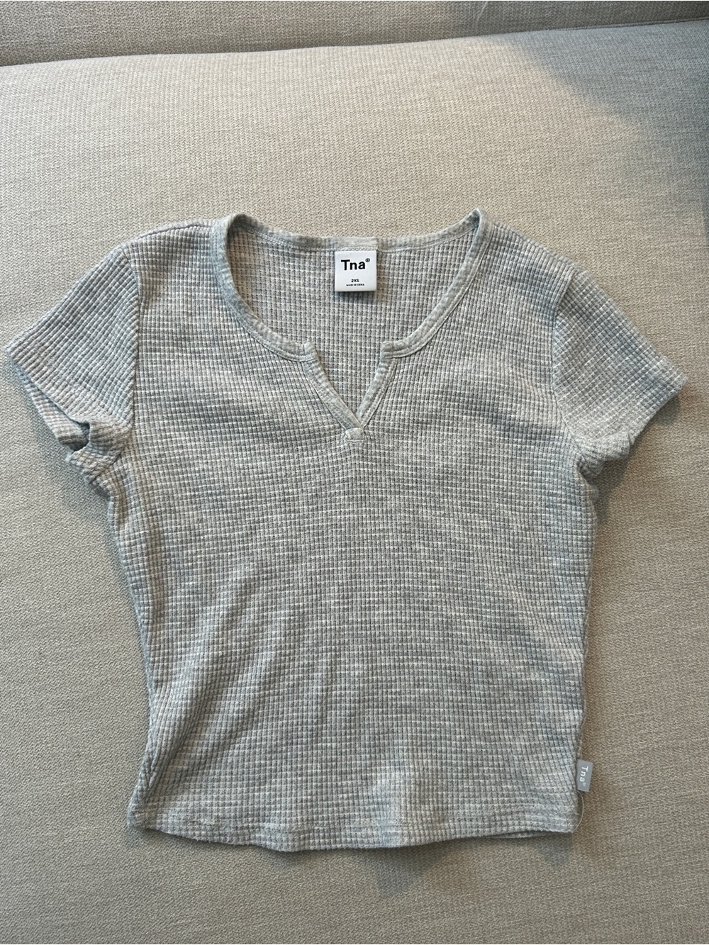 TNA Light Gray Waffle V-Notch Short Sleeve Tee